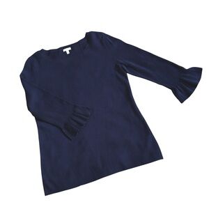 Talbots Navy Blue 3/4 Ruffle Sleeves Sweater Top M